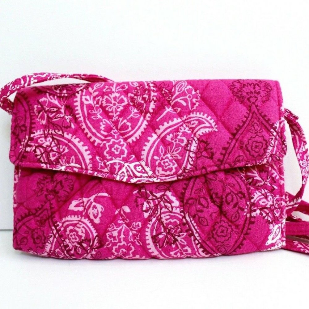 Vera Bradley Pink Stamped Paisley Crossbody Strap Wallet Bag - Picture 3 of 7